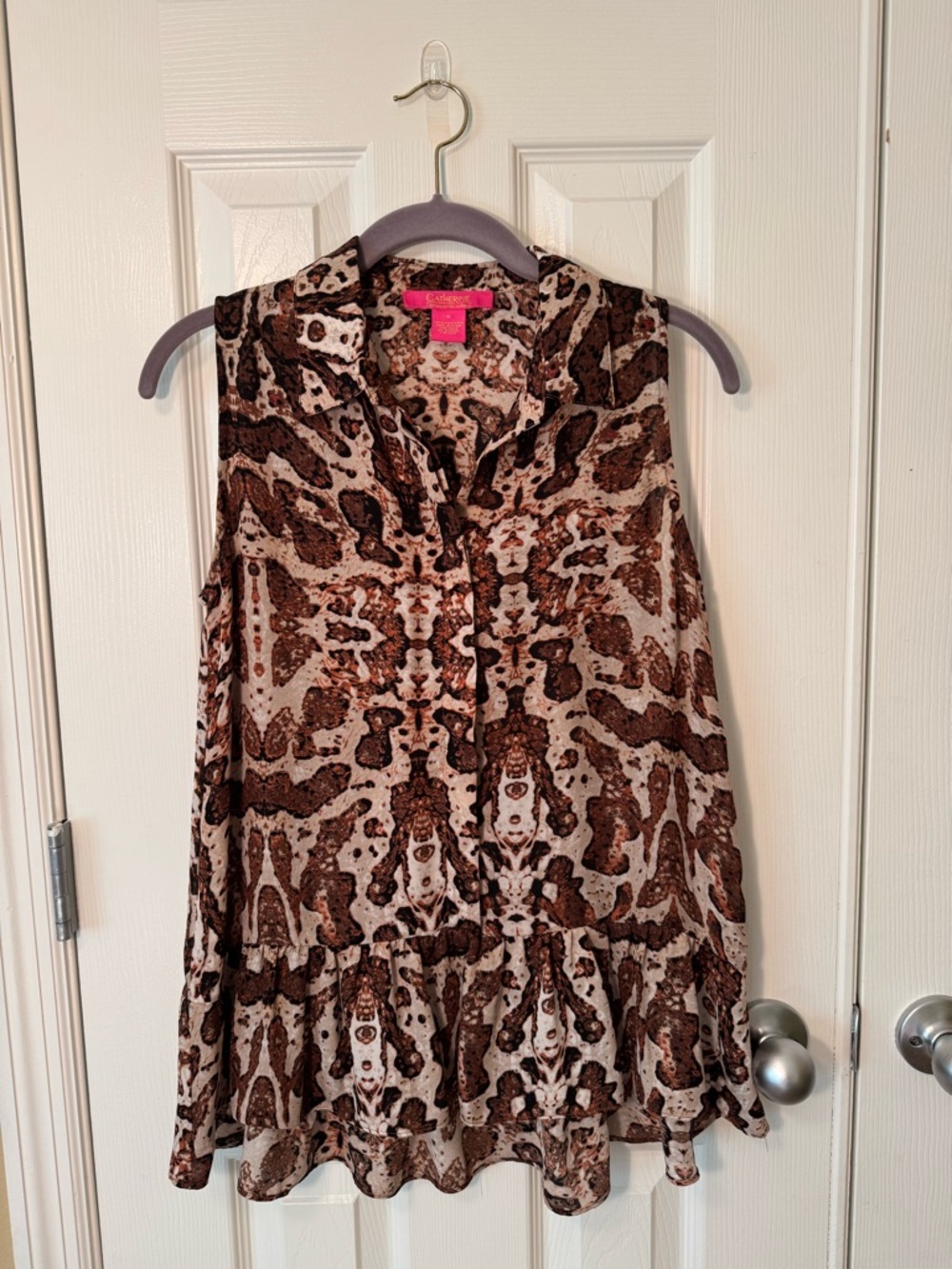 Sleeveless Brown Animal-Print Peplum Top